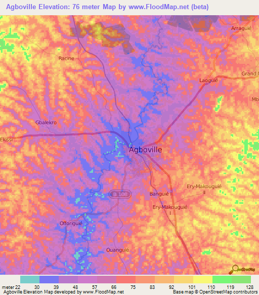 Agboville,Ivory Coast Elevation Map