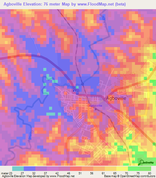 Agboville,Ivory Coast Elevation Map