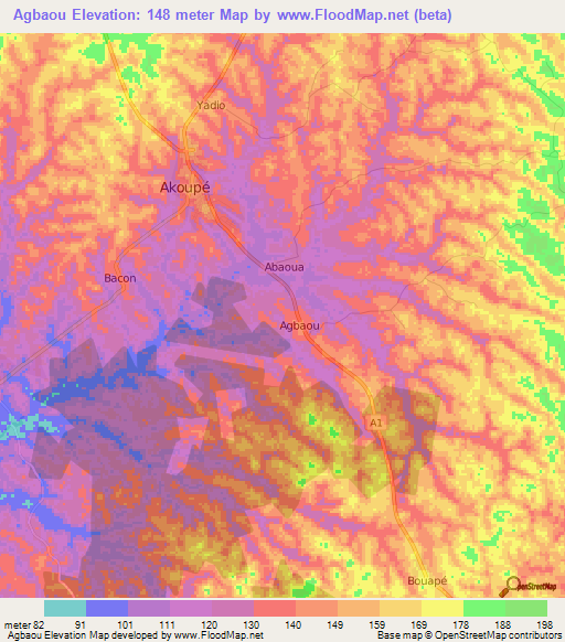 Elevation of Agbaou,Ivory Coast Elevation Map, Topography, Contour