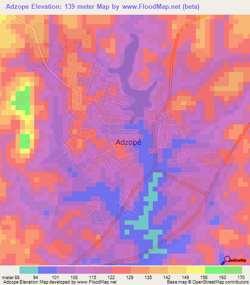 Adzope,Ivory Coast Elevation Map