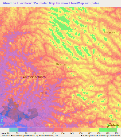 Elevation of Abradine,Ivory Coast Elevation Map, Topography, Contour