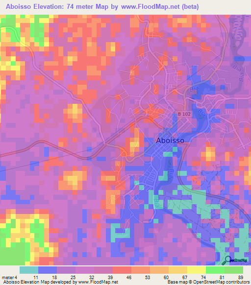 Aboisso,Ivory Coast Elevation Map