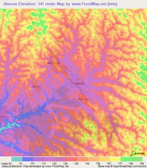 Elevation of Abaoua,Ivory Coast Elevation Map, Topography, Contour