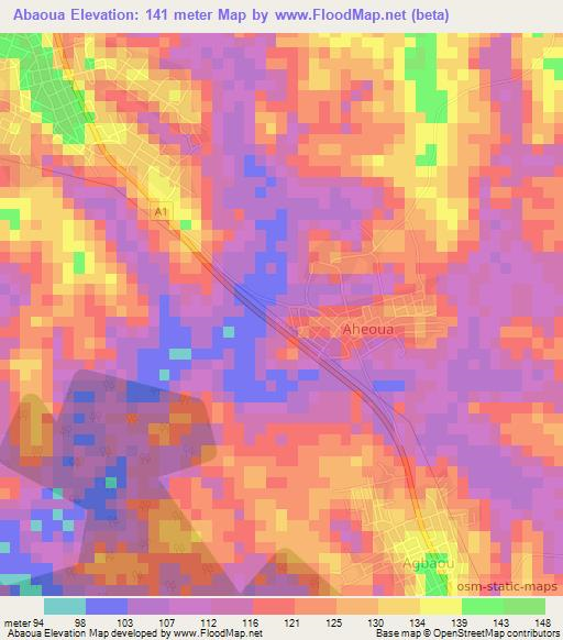 Abaoua,Ivory Coast Elevation Map