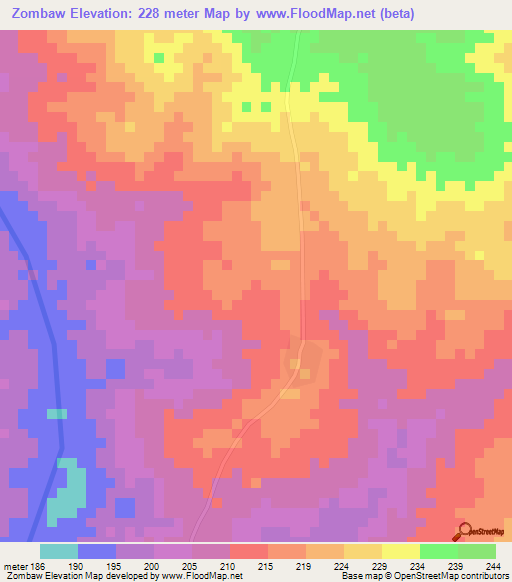 Zombaw,Ghana Elevation Map