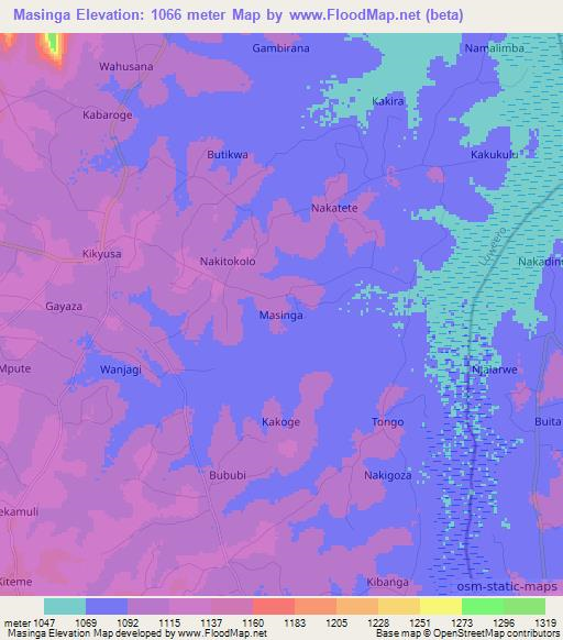 Masinga,Uganda Elevation Map