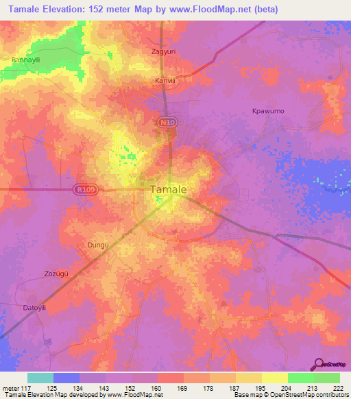 Tamale,Ghana Elevation Map