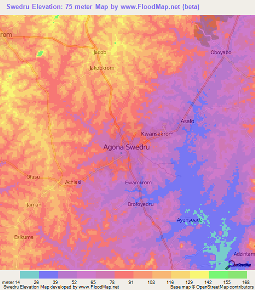 Swedru,Ghana Elevation Map