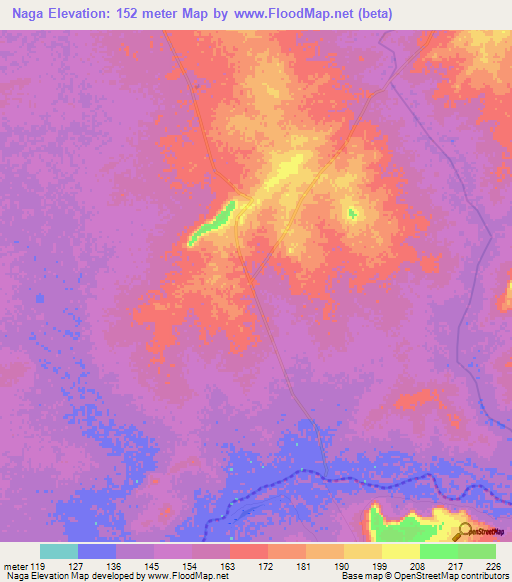 Naga,Ghana Elevation Map