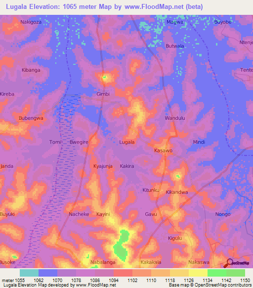 Lugala,Uganda Elevation Map