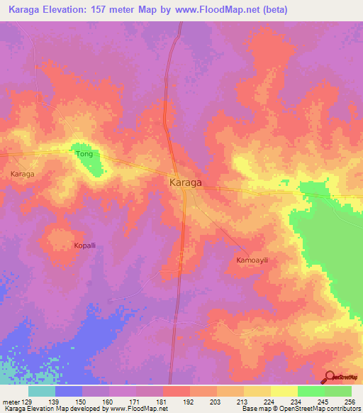 Karaga,Ghana Elevation Map