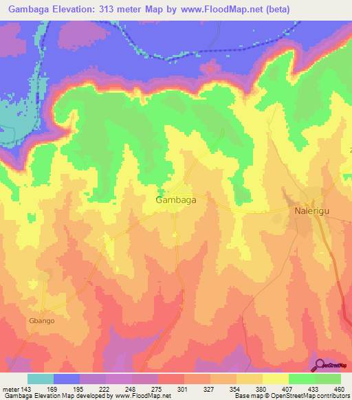 Gambaga,Ghana Elevation Map