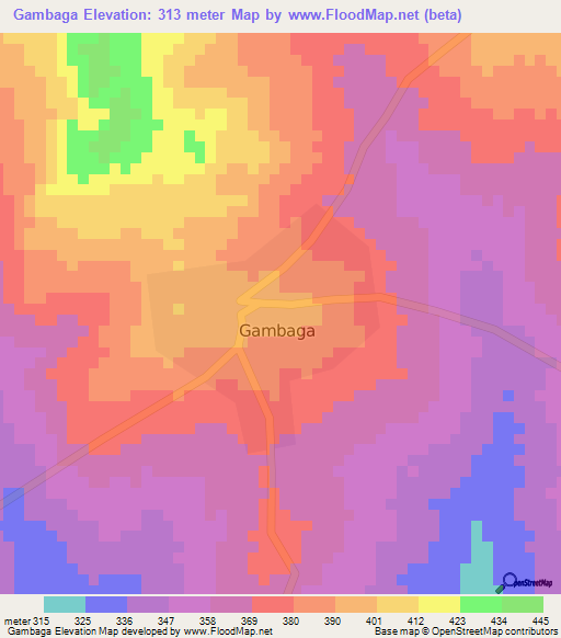 Gambaga,Ghana Elevation Map