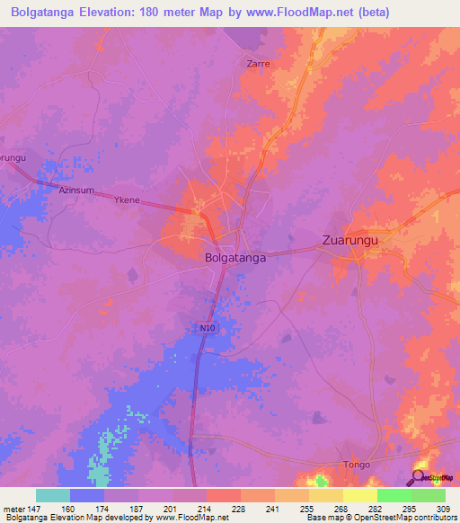 Bolgatanga,Ghana Elevation Map