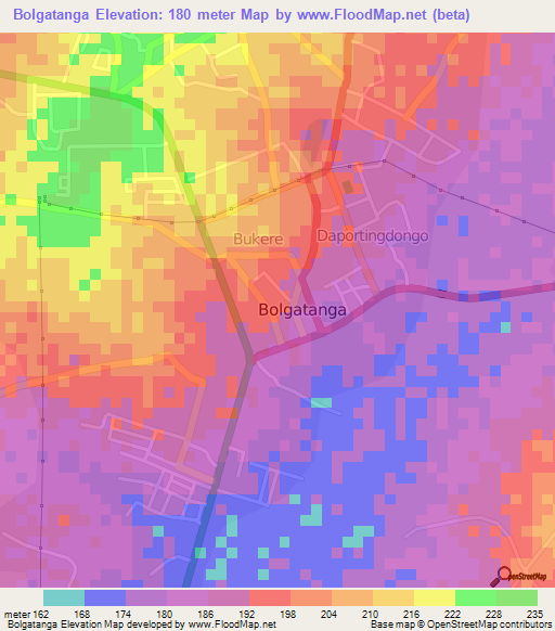 Bolgatanga,Ghana Elevation Map