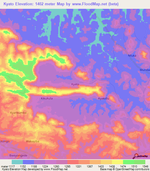 Kyato,Uganda Elevation Map