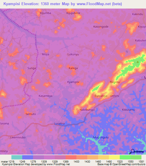 Elevation of Kyampisi,Uganda Elevation Map, Topography, Contour