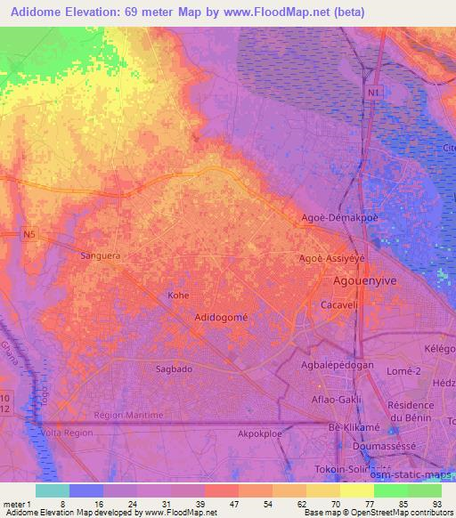 Adidome,Togo Elevation Map