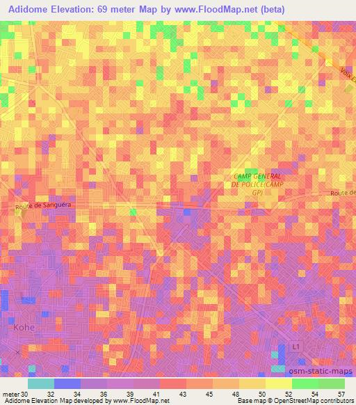 Adidome,Togo Elevation Map