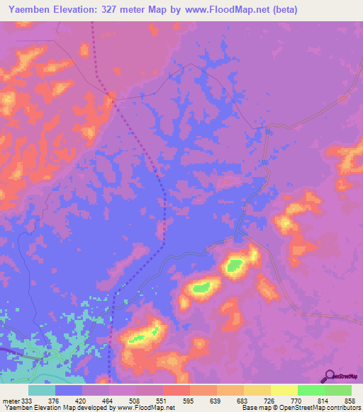 Yaemben,Equatorial Guinea Elevation Map