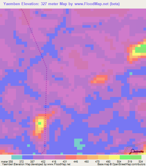 Yaemben,Equatorial Guinea Elevation Map