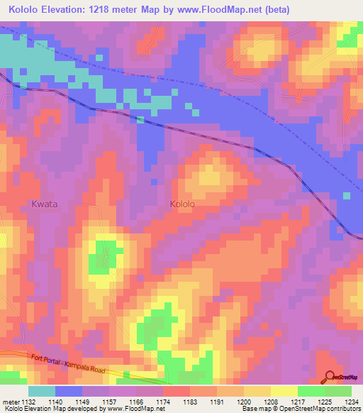 Kololo,Uganda Elevation Map