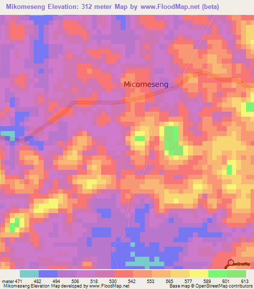 Mikomeseng,Equatorial Guinea Elevation Map