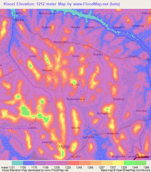 Kisozi,Uganda Elevation Map