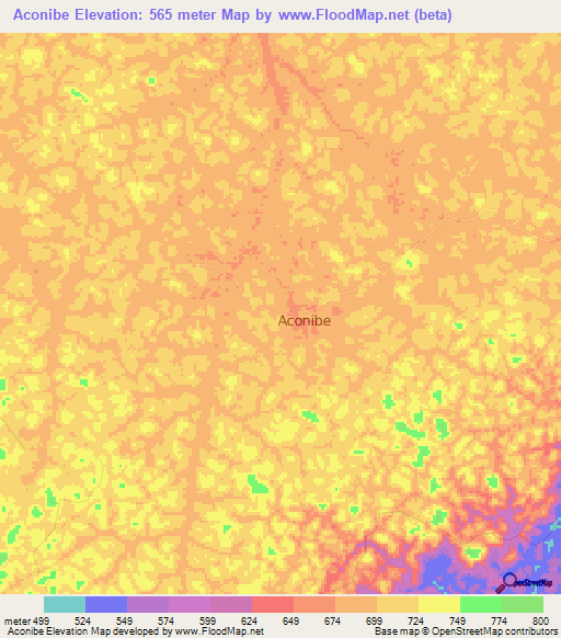 Aconibe,Equatorial Guinea Elevation Map