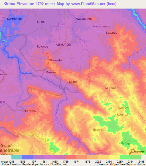 Kirima,Uganda Elevation Map