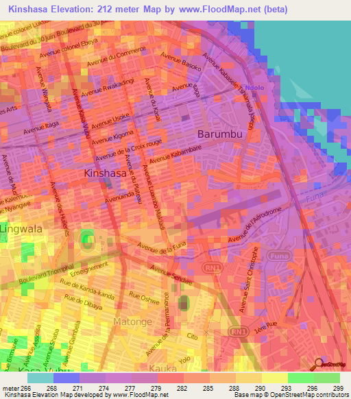 Elevation of Kinshasa,Congo (Kinshasa) Elevation Map, Topography, Contour