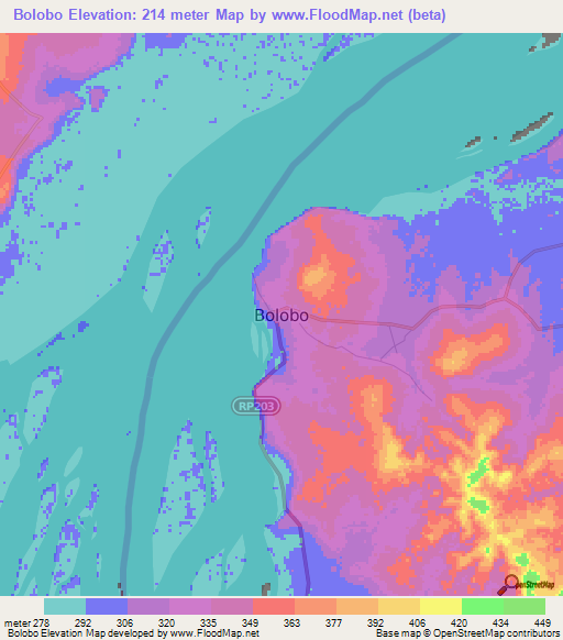 Bolobo,Congo (Kinshasa) Elevation Map