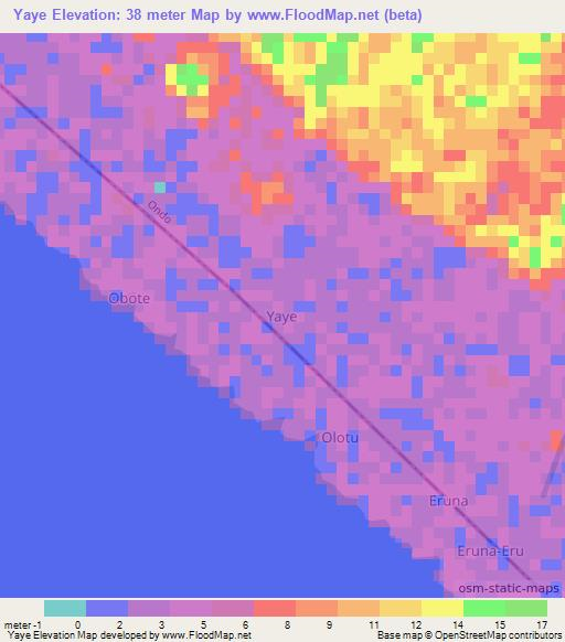 Yaye,Nigeria Elevation Map