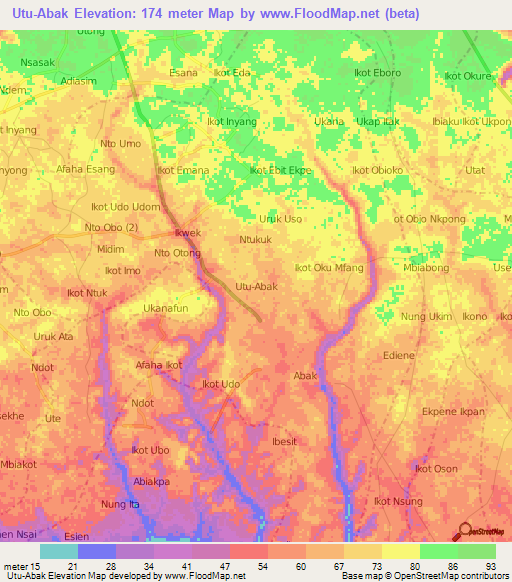 Utu-Abak,Nigeria Elevation Map