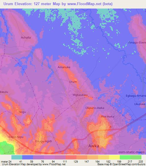 Urum,Nigeria Elevation Map