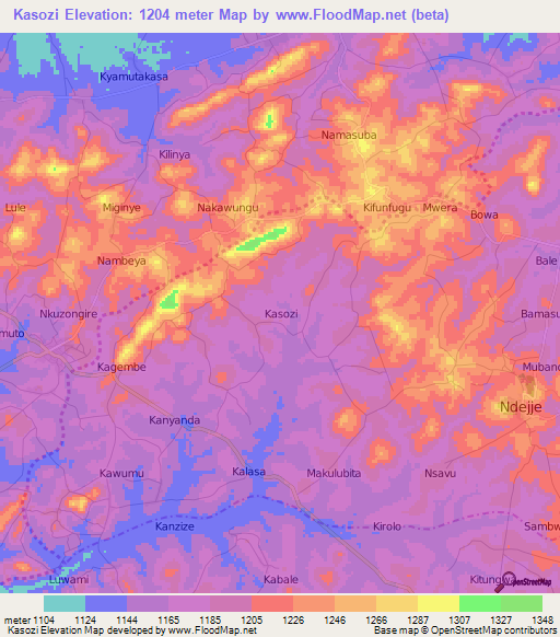 Kasozi,Uganda Elevation Map