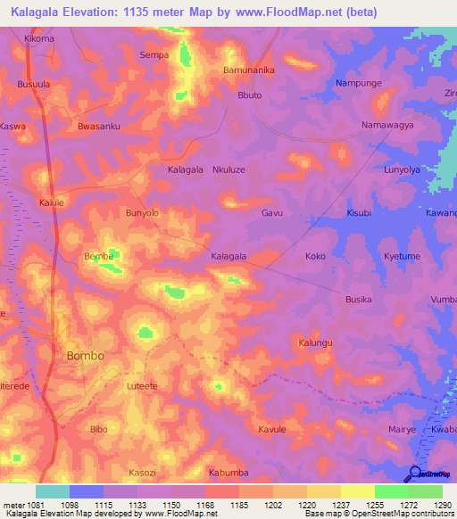 Kalagala,Uganda Elevation Map