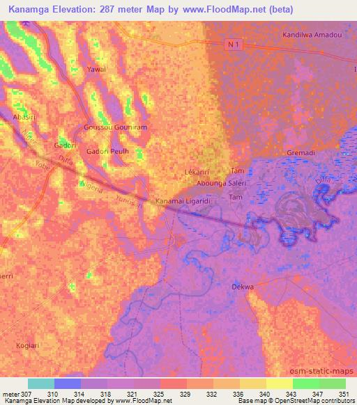 Kanamga,Niger Elevation Map