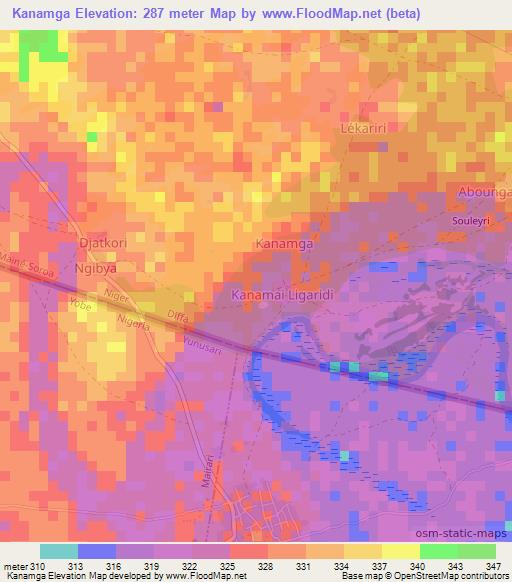 Kanamga,Niger Elevation Map