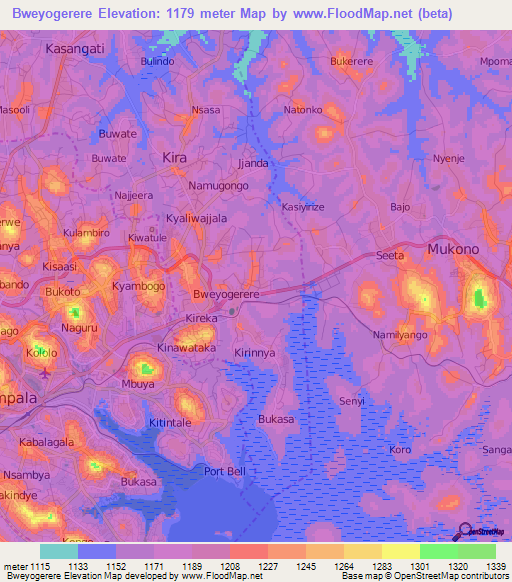 Bweyogerere,Uganda Elevation Map