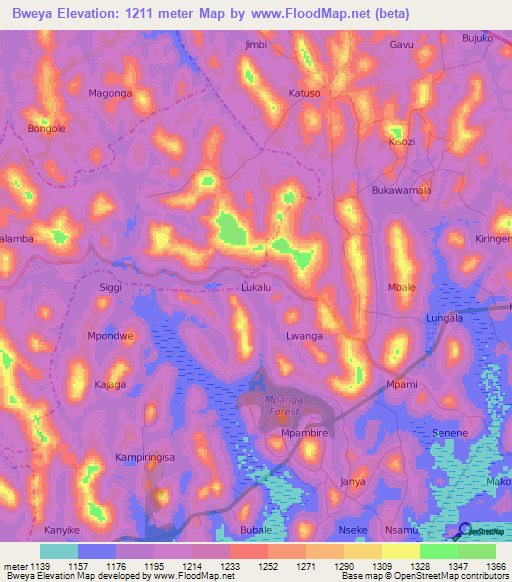 Bweya,Uganda Elevation Map