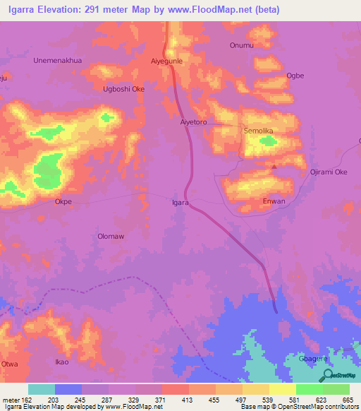 Igarra,Nigeria Elevation Map