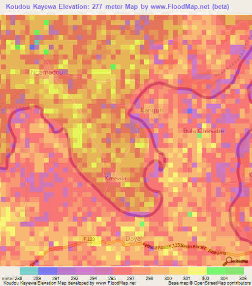 Koudou Kayewa,Niger Elevation Map