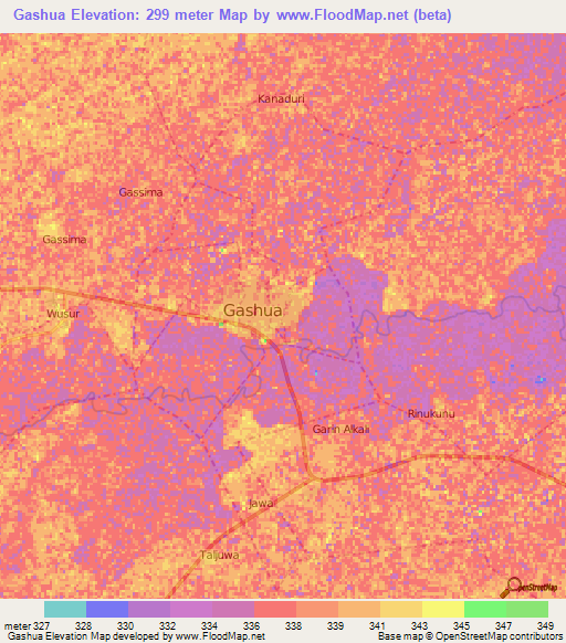 Gashua,Nigeria Elevation Map