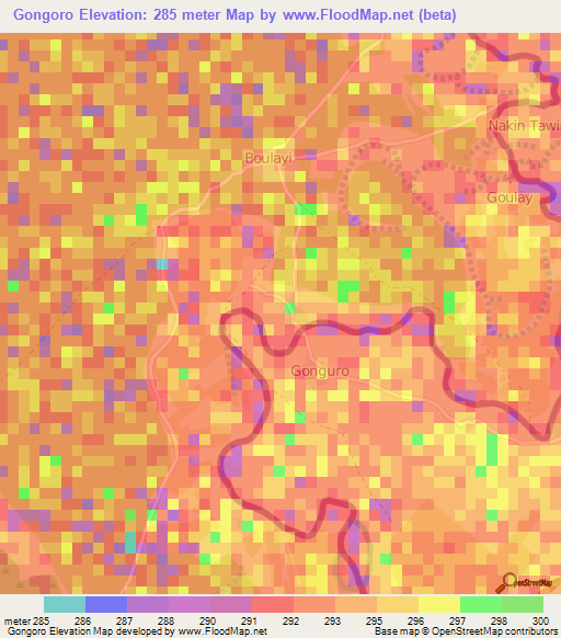 Gongoro,Niger Elevation Map