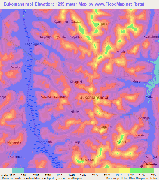 Bukomansimbi,Uganda Elevation Map