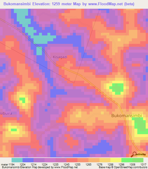 Bukomansimbi,Uganda Elevation Map