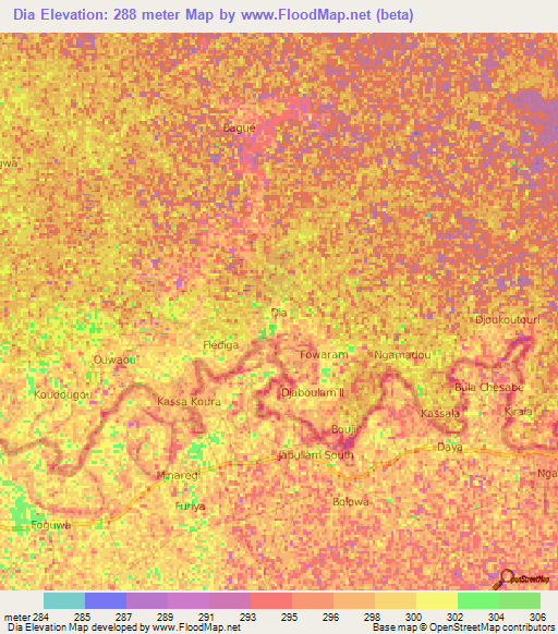 Dia,Niger Elevation Map