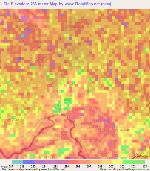 Dia,Niger Elevation Map