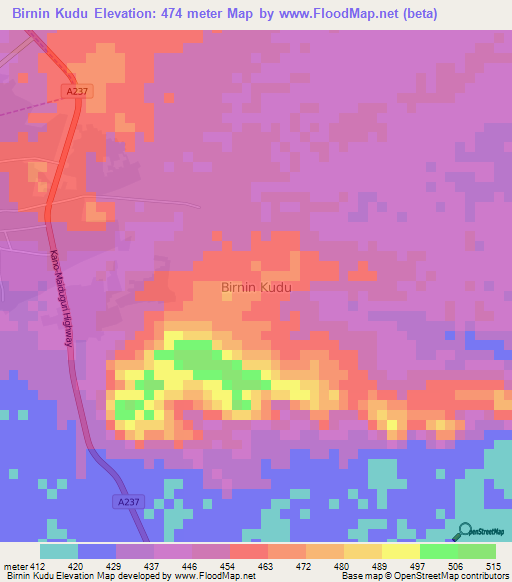 Birnin Kudu,Nigeria Elevation Map